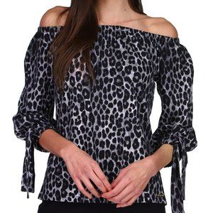 NWT Michael Kors Off the Shoulder Top M Petite MSRP $54 Leopard Print
